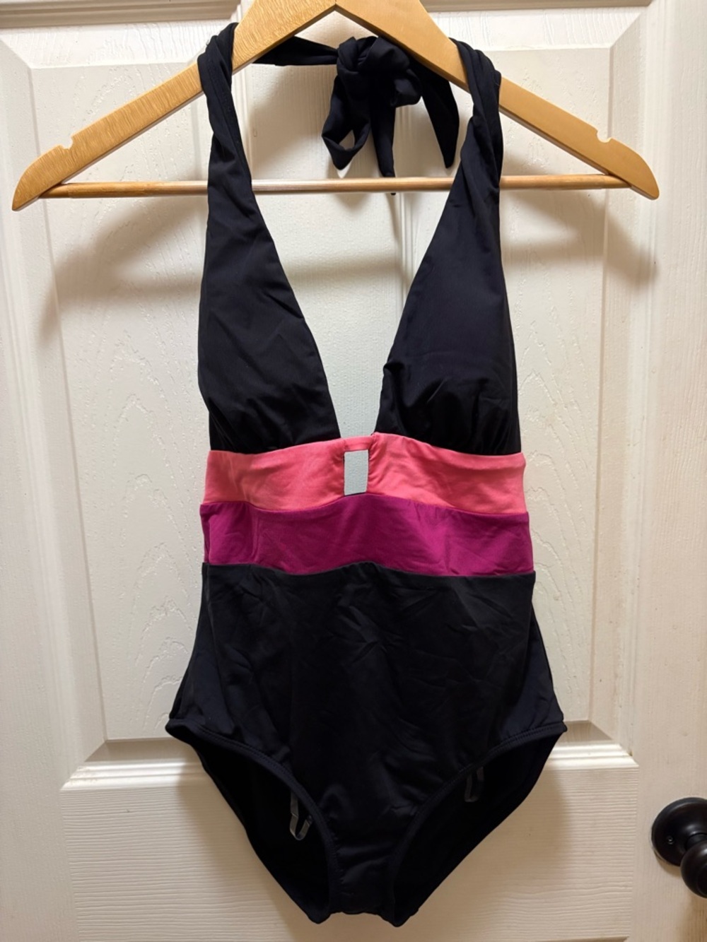 Cole of California One Piece Swimsuit Size 8 Black Pink Colorblock Halter NWT